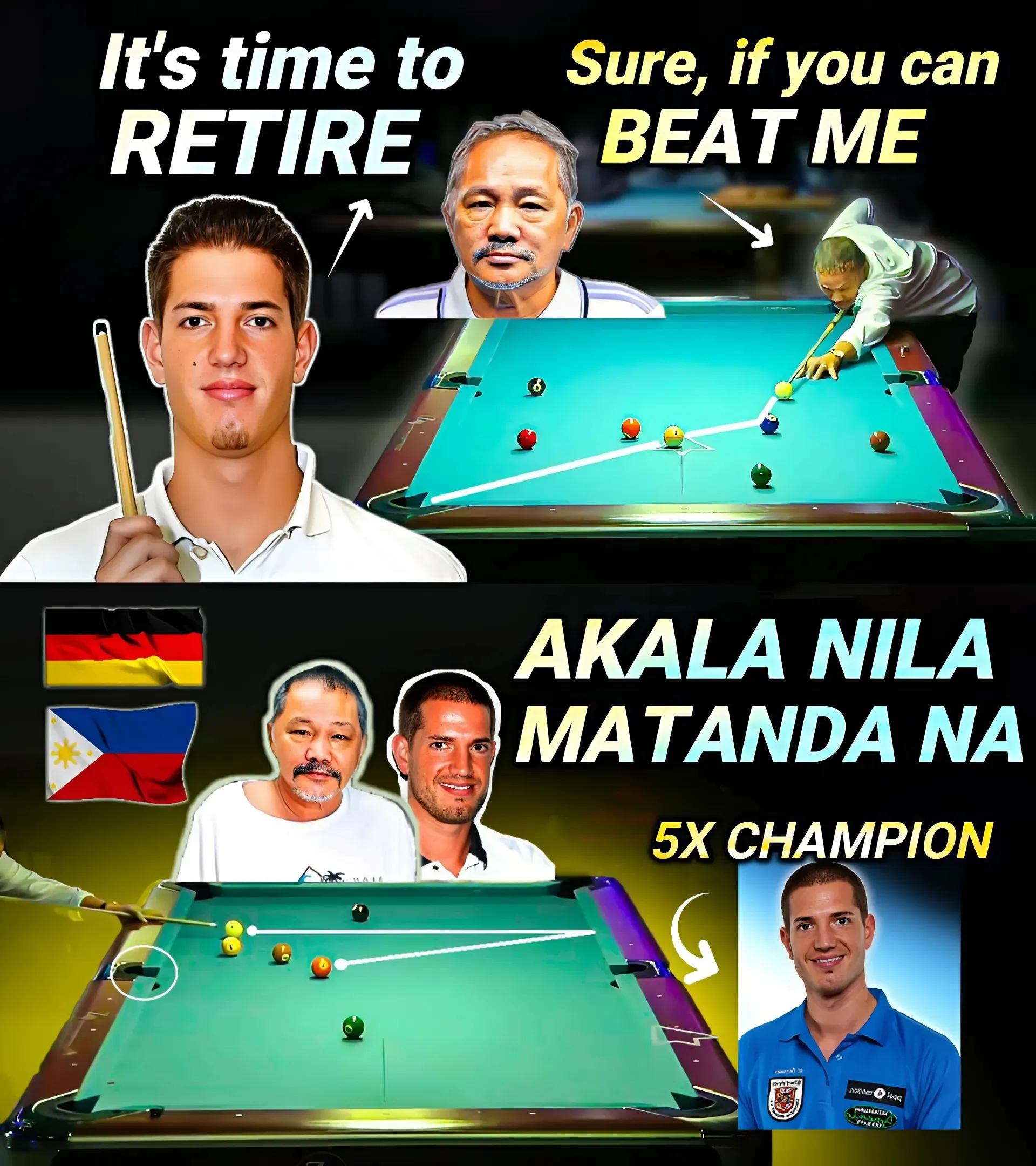 This is awesome, billiards friends, I thought Efren Reyes would have a hard time with this German slingshot, but Efren sampled it with some great and magic shots! THIS IS AWESOME! This is awesome, billiards friends, I thought Efren Reyes would have a hard time with this German slingshot, but Efren sampled it with some great and magic shots! THIS IS AWESOME!