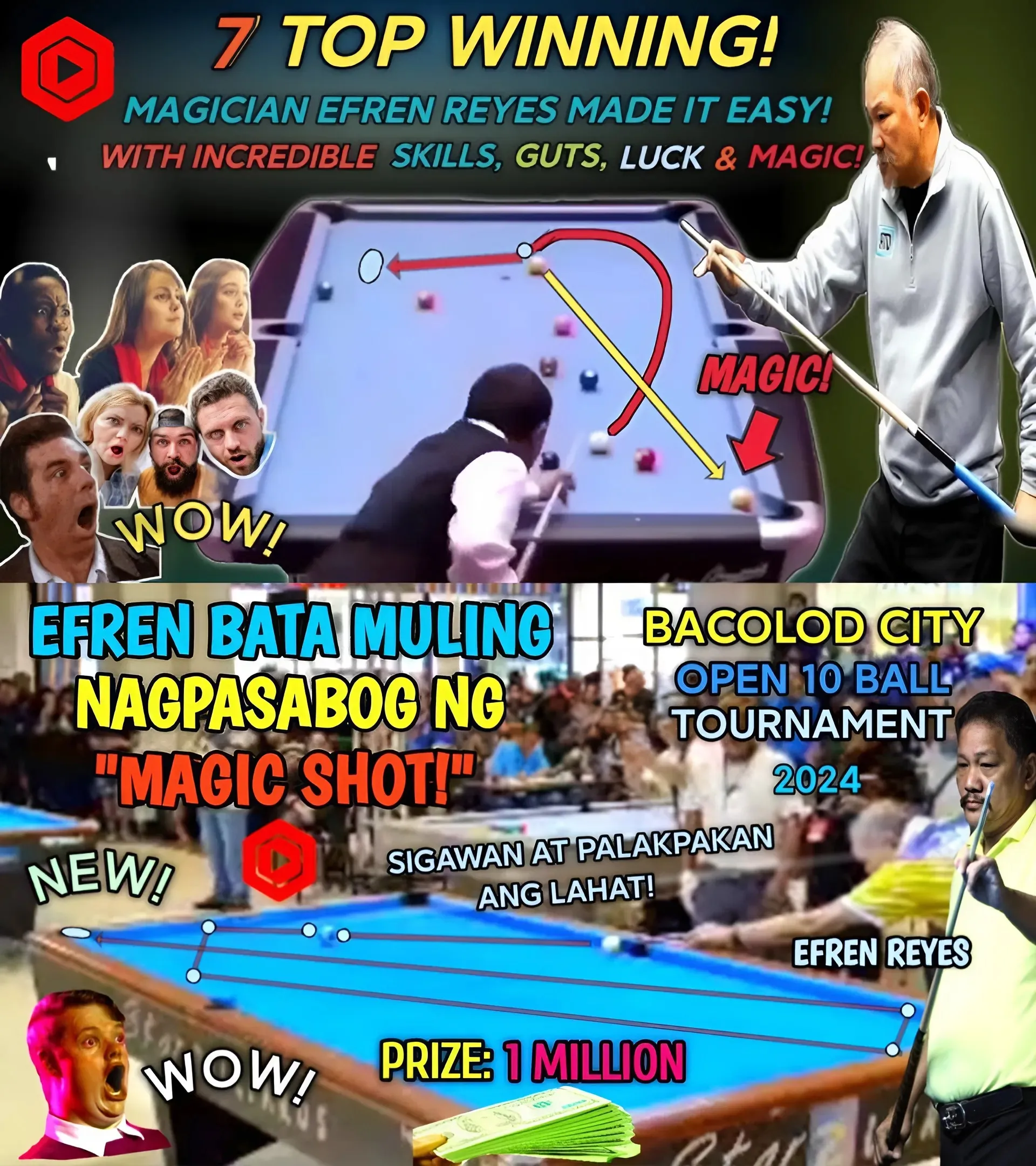 Efren 'Bata' Reyes Shines With Magic Shot At Bacolod City Tournament!