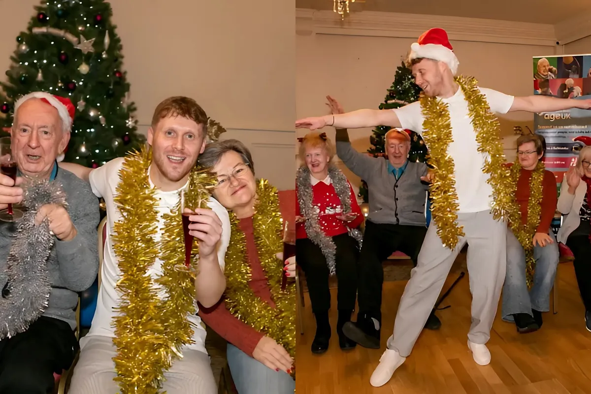 EastEnders star Jamie Borthwick gives elderly a dance class & hears their stories & supports our Christmas SOS Appeal liennhi