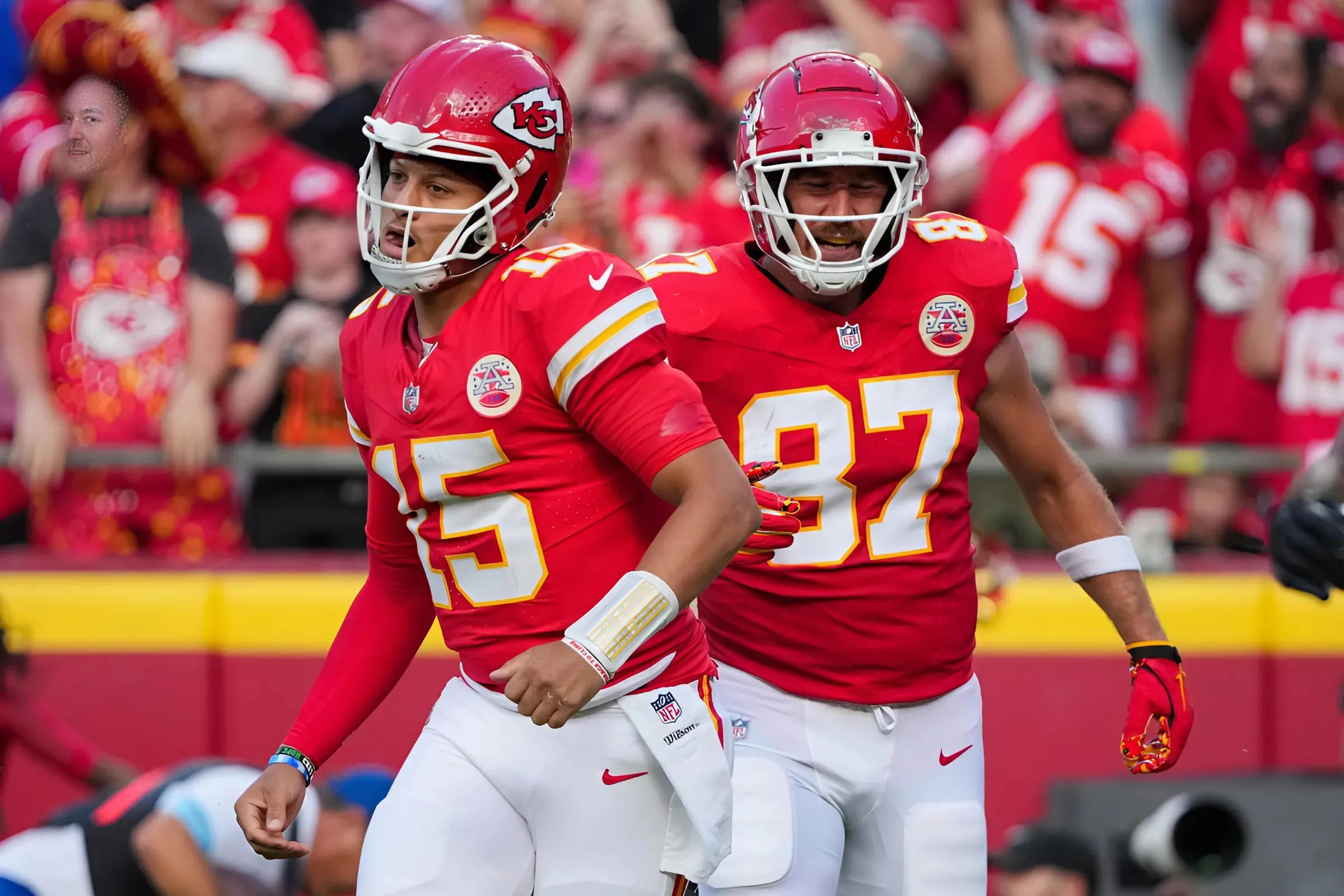 Patrick Mahomes and Travis Kelce have completely opposite reactions to this unexpected surprise after the game