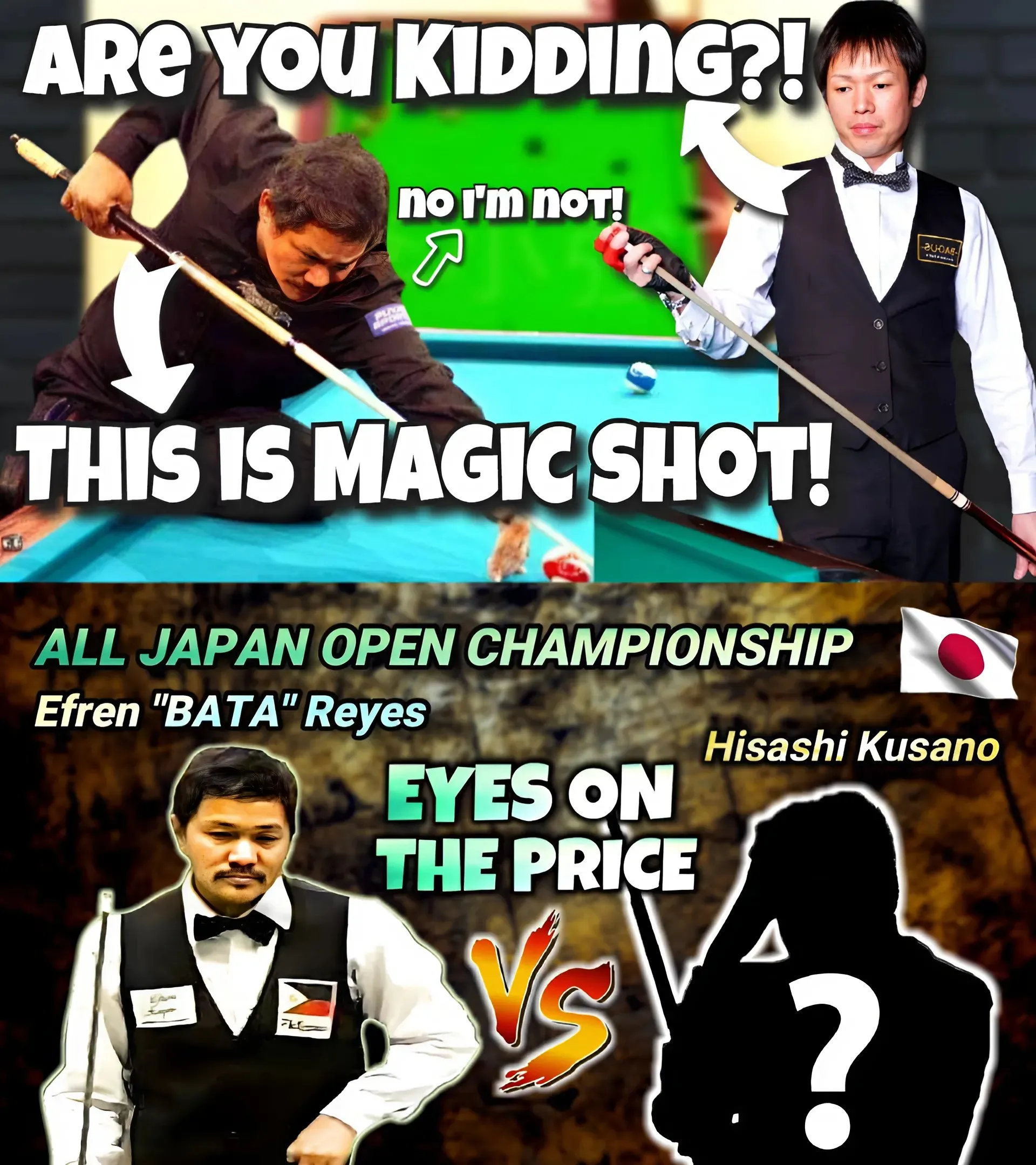 Efren "BATA" Reyes Makes Shocking KICK SHOT At Japan 9-Ball Championship, Opponents Stay Silent Efren "BATA" Reyes Makes Shocking KICK SHOT At Japan 9-Ball Championship, Opponents Stay Silent