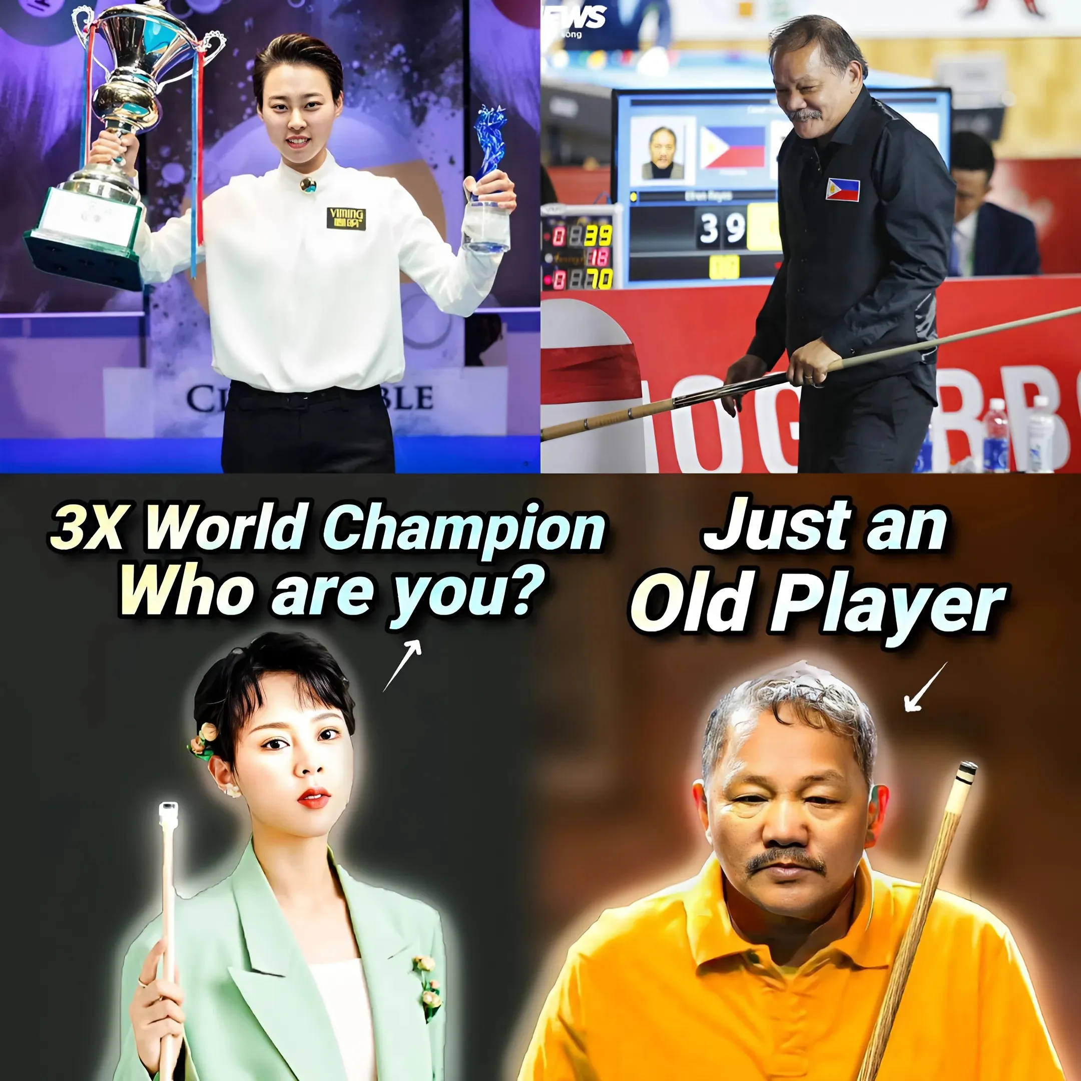 Efren Reyes is the greatest pool player of all time. He is 64 year old at this time, but he taught this young confident PLAYER a big lesson! Watch a billiard game that has full of great shots, strategic play, and many more!
