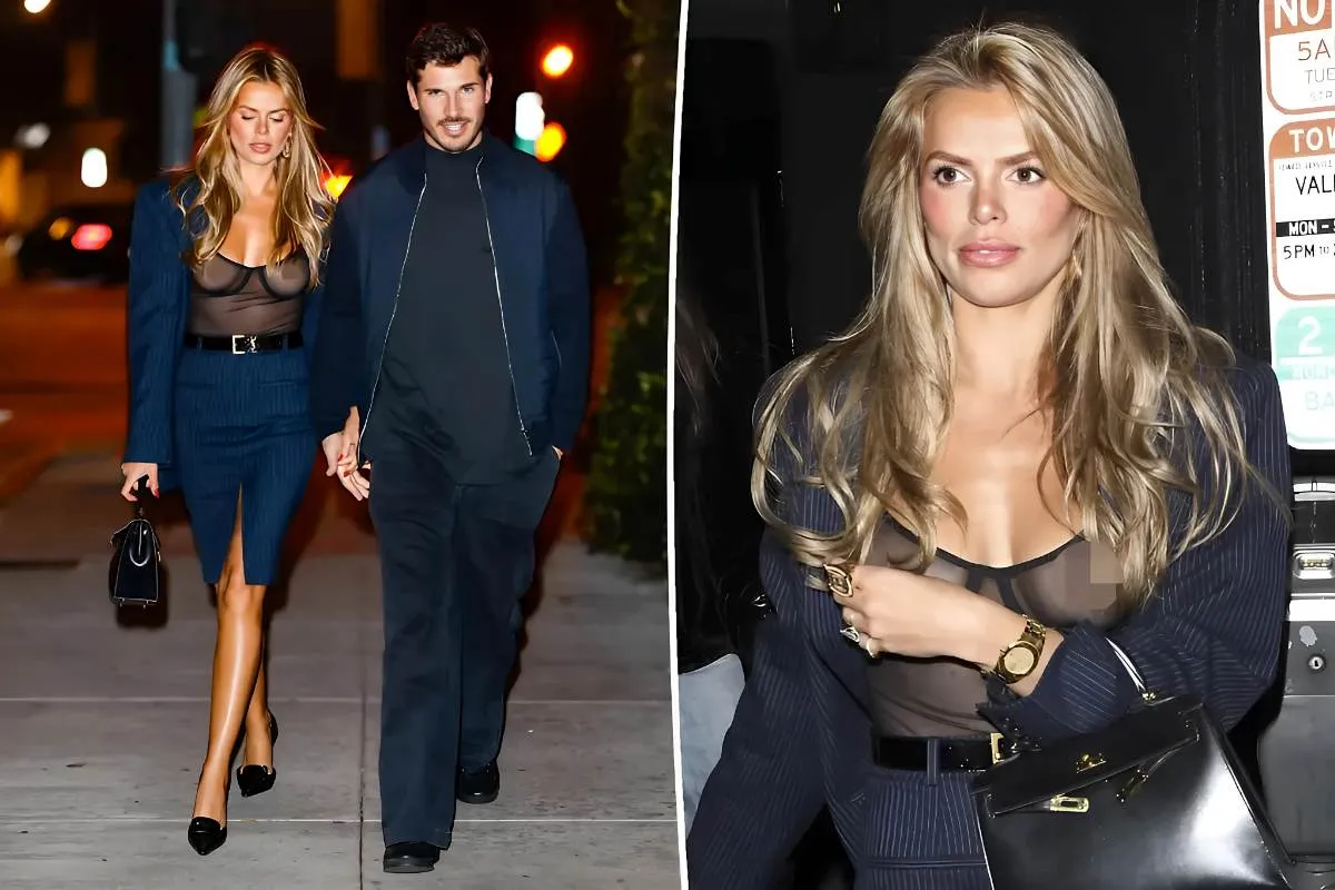 Brooks Nader goes braless in sheer top for sultry date night with Gleb Savchenko in LA tram