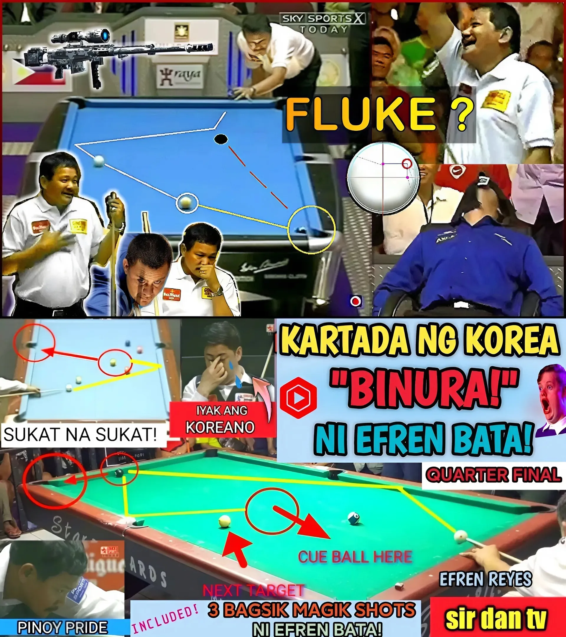 The Magic of Efren Bata Reyes: The Magic Shots That Surprised the 2X Champion and Korean Master!