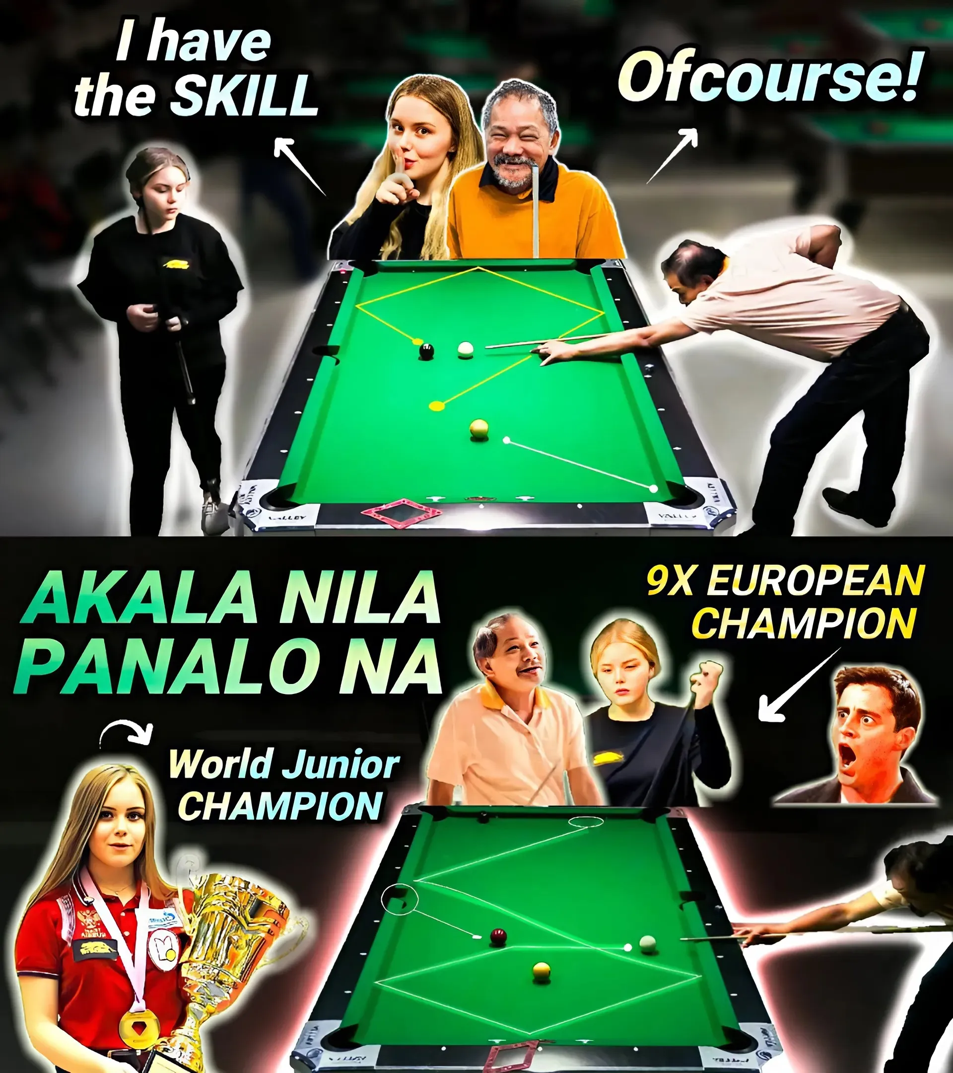 The battle between two generations in billiards will take place, when Efren Reyes, the ageless legend, faces off against Europe's best female athlete.