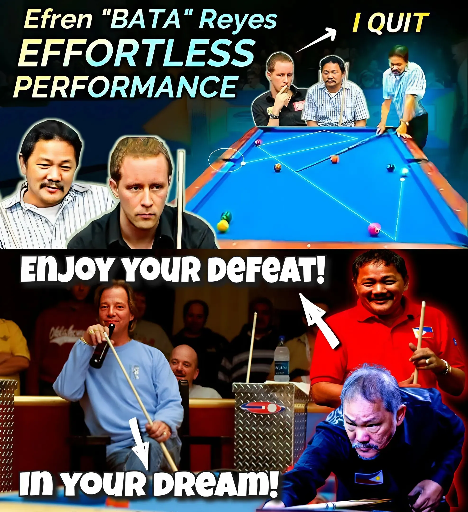 The battle between the two legendary players took place with eye-catching moves, where Efren Reyes showed his superior talent and composure against Bobby Pickle.
