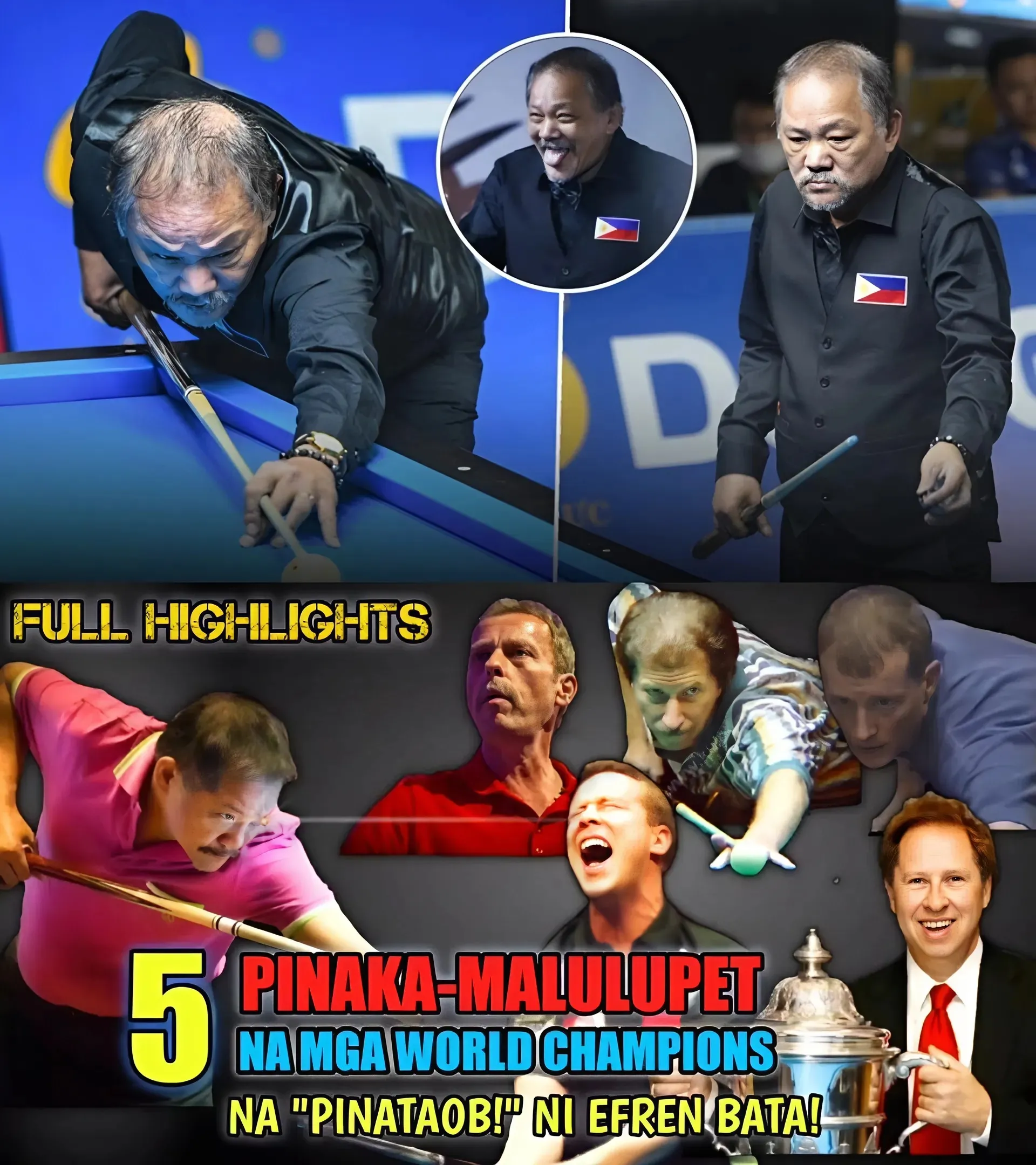 Efren Bata Reyes called the Magician, the GOAT the Legend Upset the 5 best World Billiard Champions in their breathtaking match full of action and super intense game...
