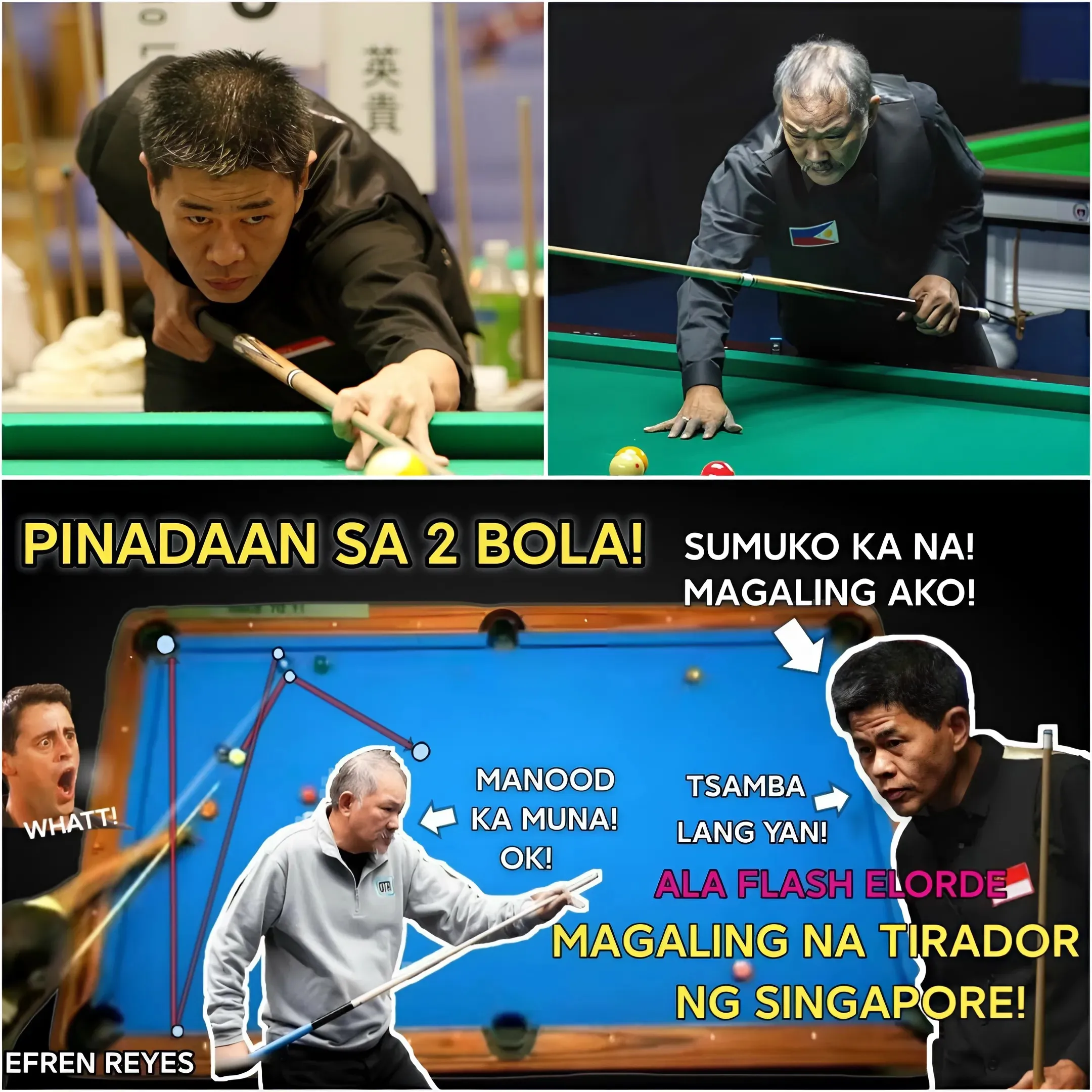 😲🏆In a very good fight! Efren Bata Couldn't Stop Himself "Isainag!" Magic Great Slingshot And Coach Of Singaporean Billiard Players Stunned!