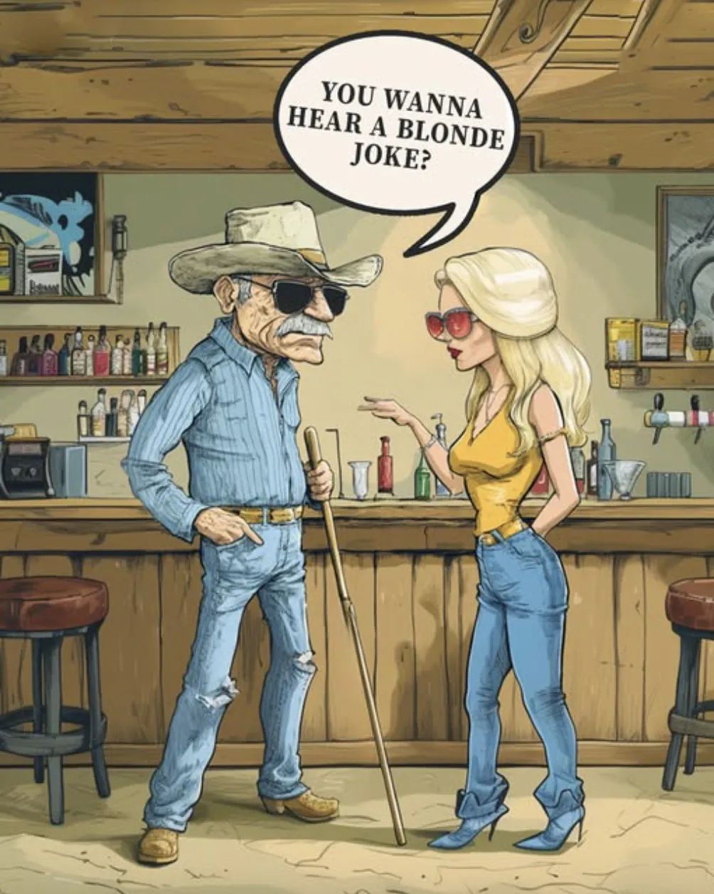 5. Joke of the Day: A blind cowboy walks into an all-blonde biker bar s2