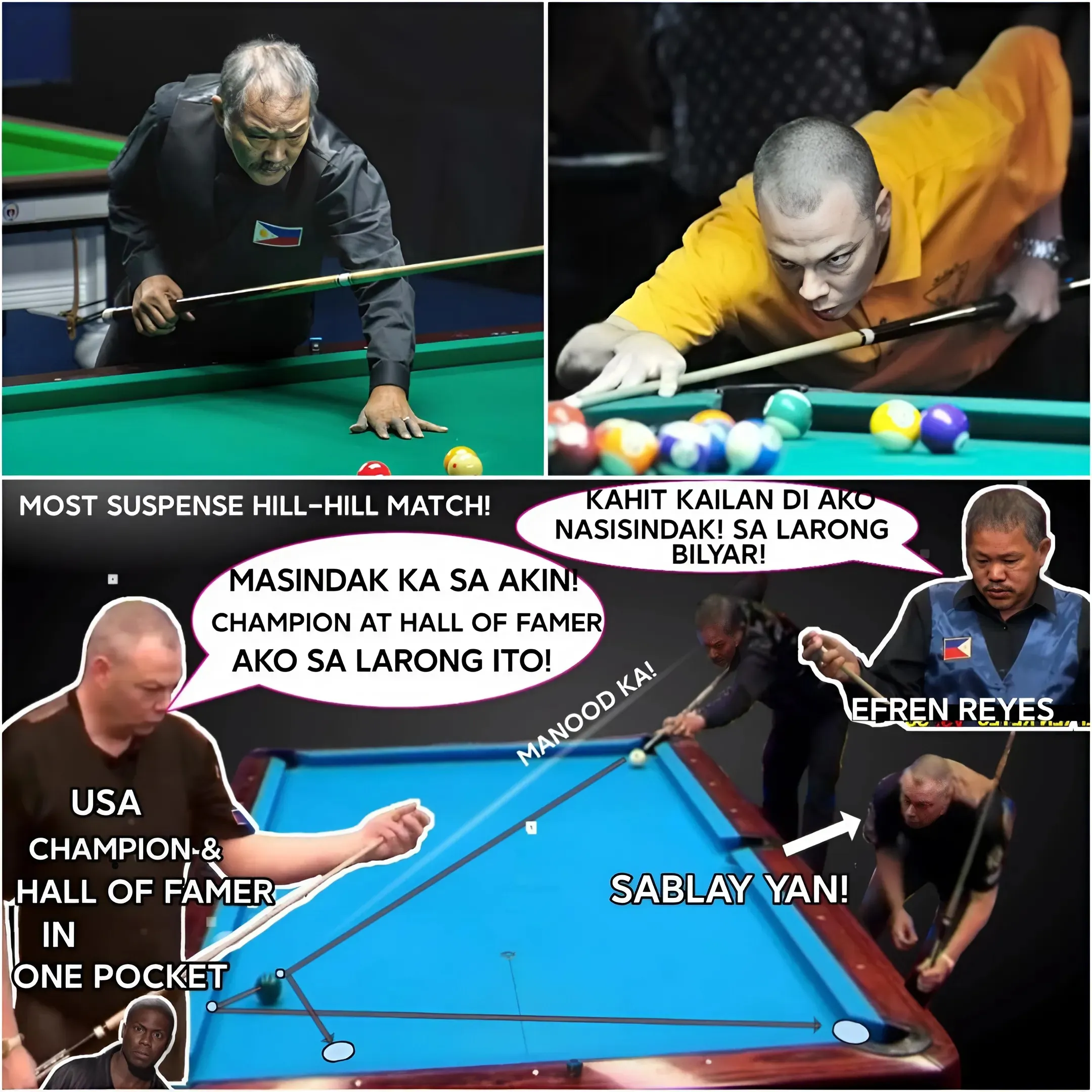 The Hill-Hill Showdown: Efren "Bata" Reyes Faces the Terrifying USA Hall of Fame One Pocket Champion