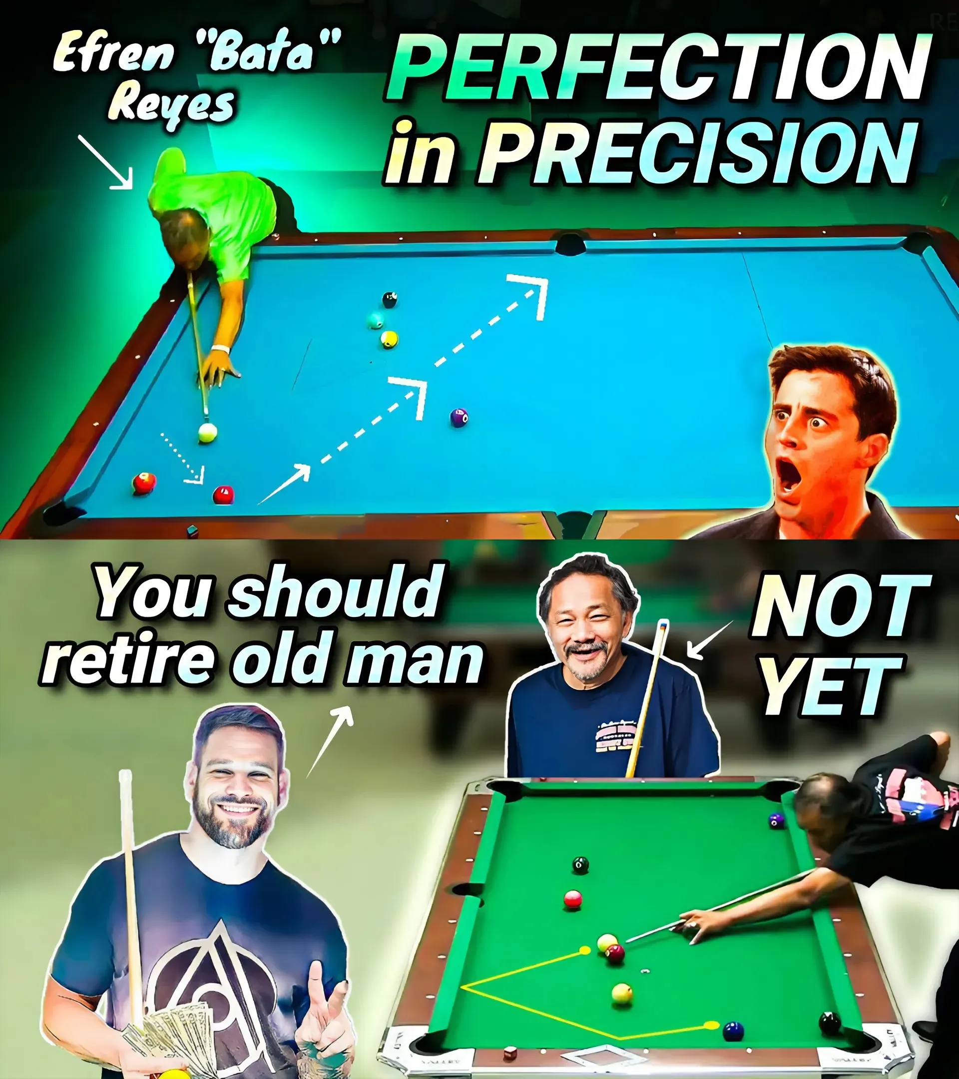 A young player confidently thought he would easily defeat billiards legend Efren Reyes, but what happened on the table that made him reconsider?