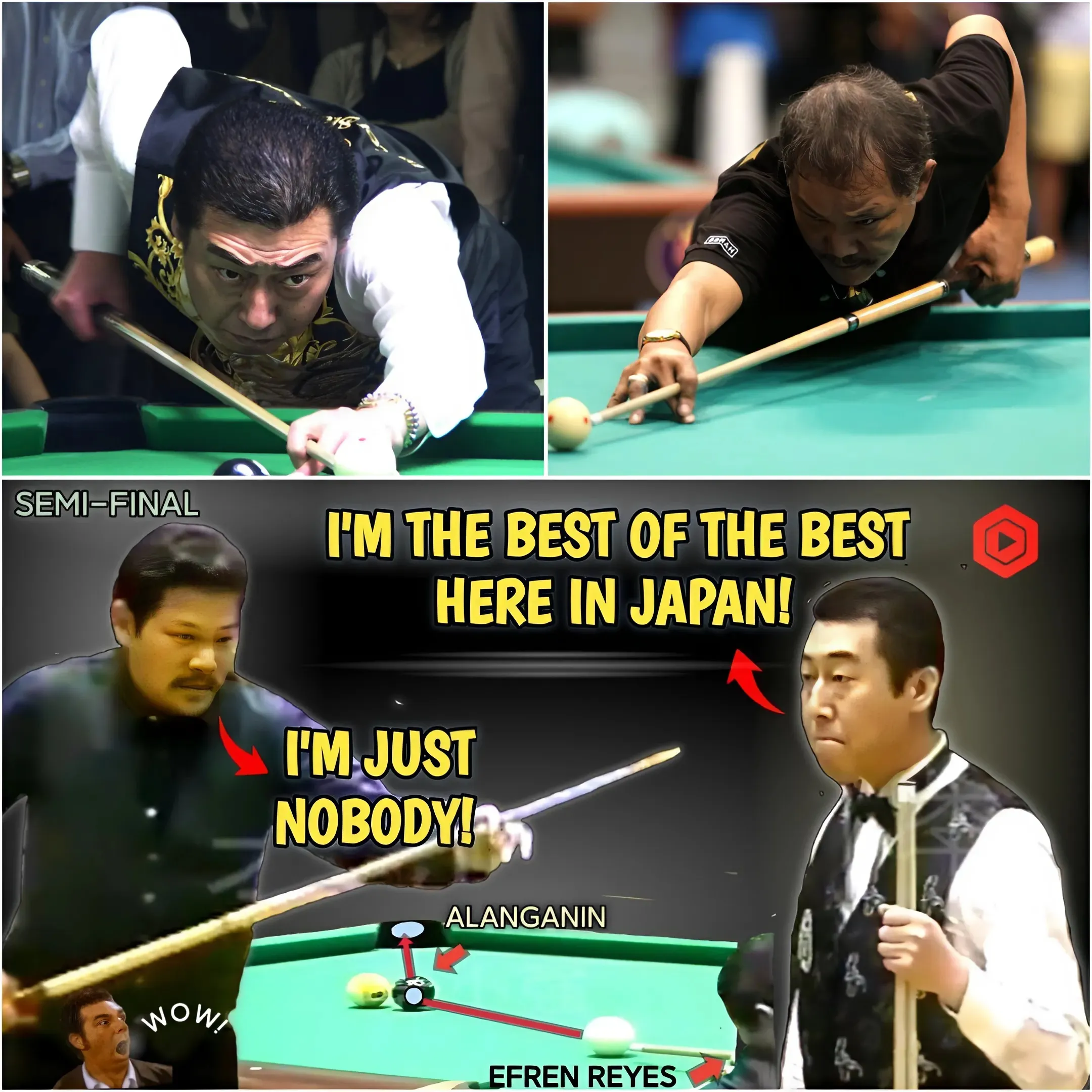 🌟 Magician Efren Bata Reyes shows off his unstoppable skills as he performs amazing tricks in the semi-finals of the All Japan Championship against Japan's best player. Only a legend could pull off a performance like this...