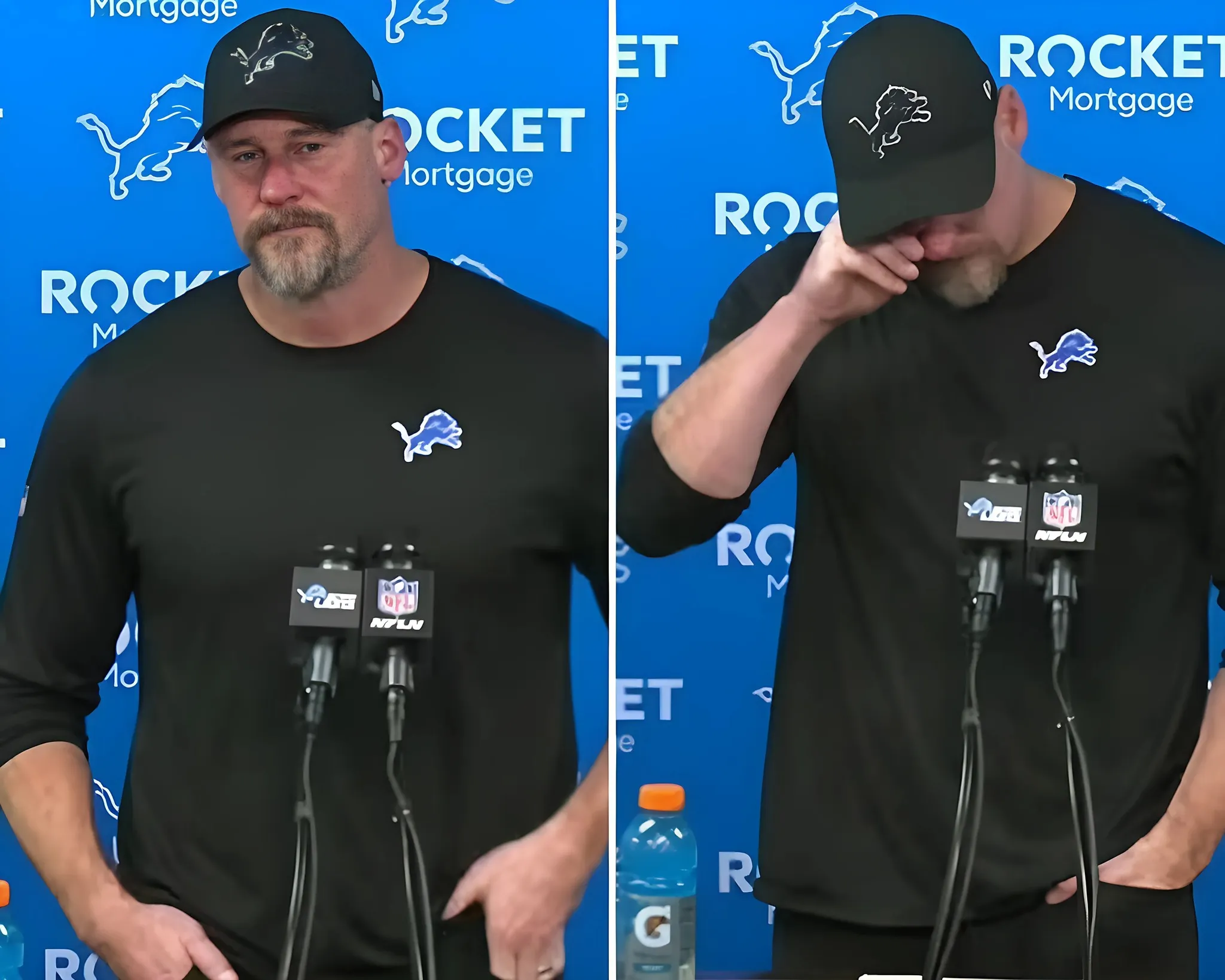 Detroit Lions coach Dan Campbell fights back tears after shock NFL playoff defeat to Washington Commanders