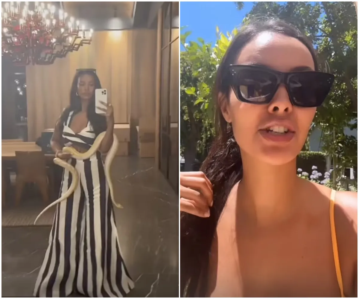 Maya Jama flashes her abs in a black and white co-ord as she casually holds a HUGE snake in new clip amid Love Island: All Stars filming in South Africa - suong