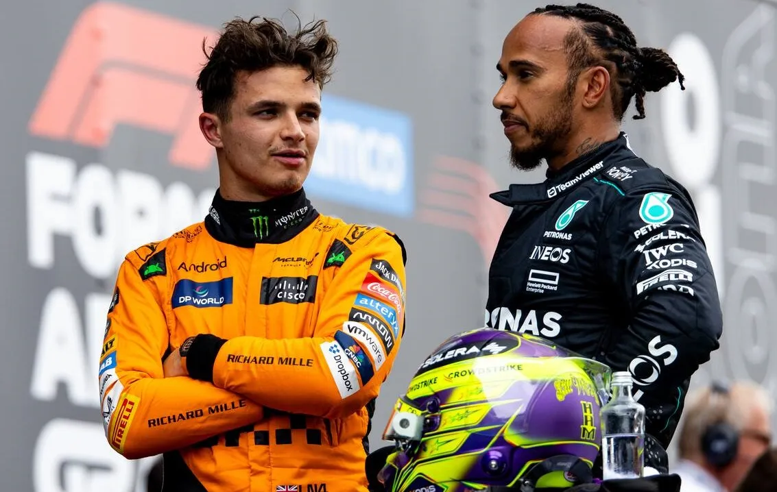 Lando Norris sends one-word message to Lewis Hamilton after seeing his first official Ferrari photo