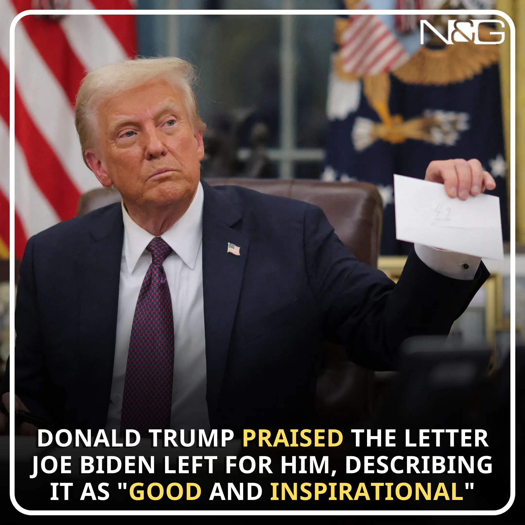 Donald Trump praised the letter Joe Biden left for him, describing it as "good and inspirational"