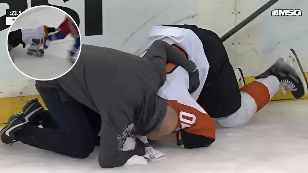 Scary scene emerges from the Rangers Vs Flyers game as Anthony Richards takes skate blade to the face