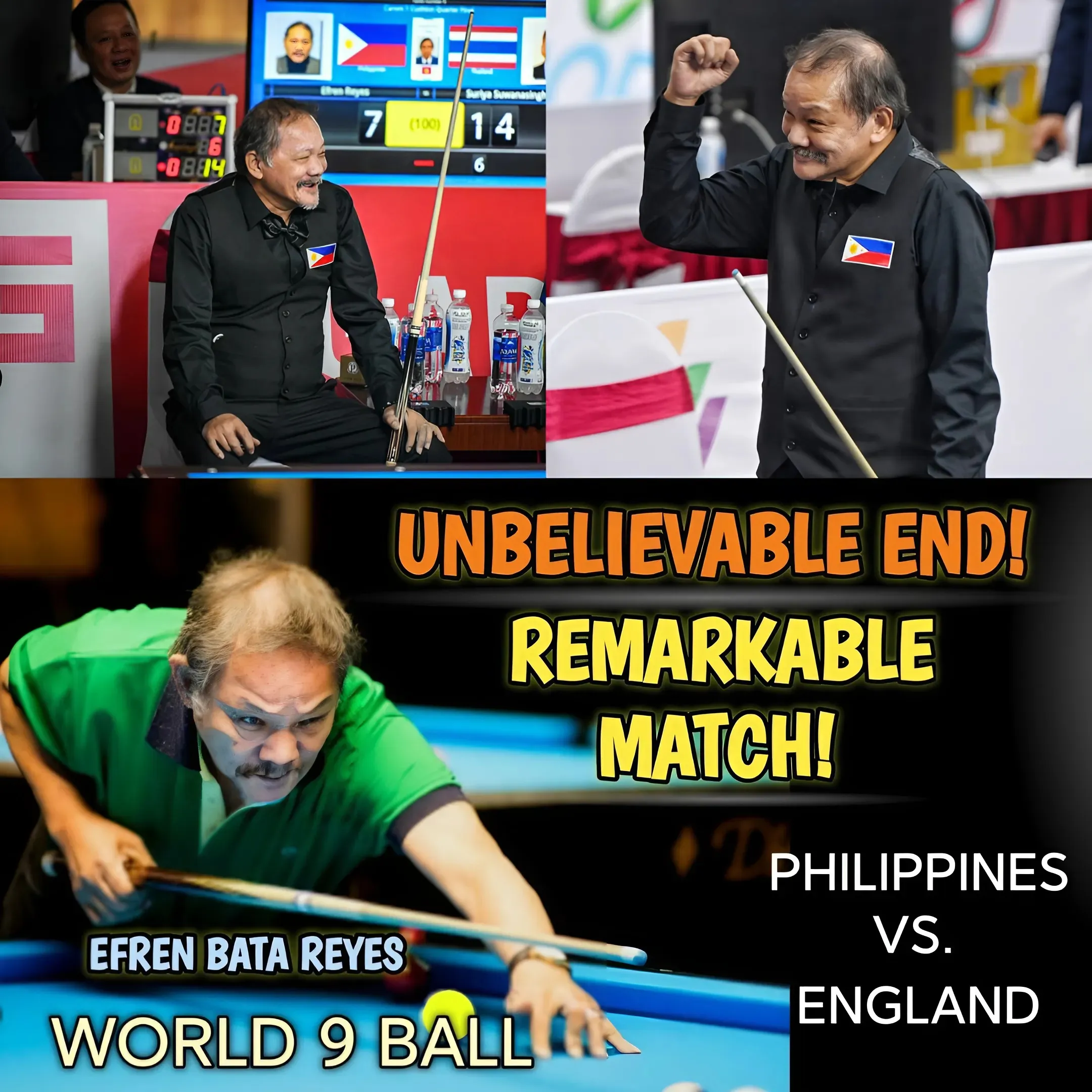 UNBELIEVABLE END! THE MOST REMARKABLE MATCH OF THE TWO LEGENDS OF BILLIARDS PHIL VS ENGLAND