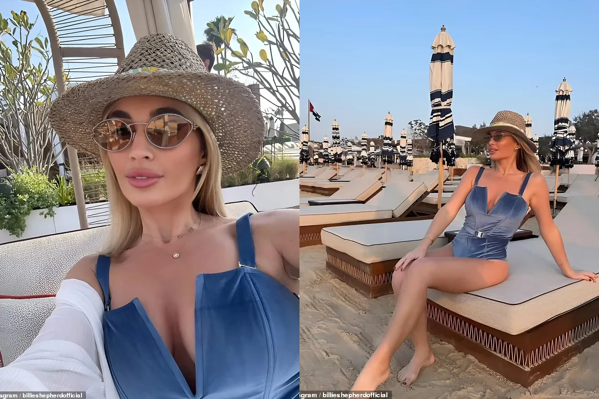 Billie Faiers wows in a plunging blue swimsuit as she joins glamorous sister Sam on sun-soaked Dubai holiday to celebrate the regional launch of Revive Collagen liennhi