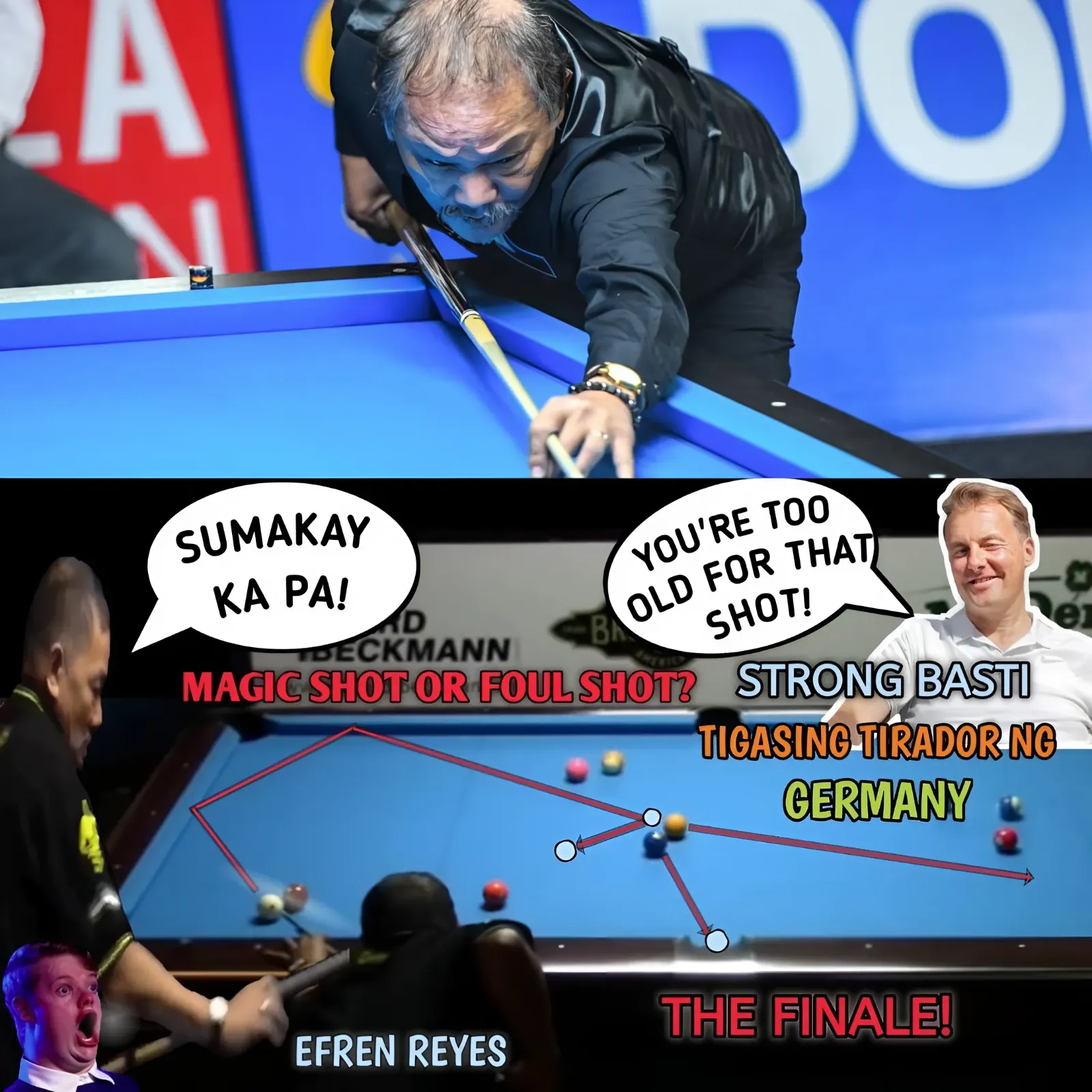 In a surprising match, Efren Bata proved that age is no barrier. The GOAT's magical shots left his German opponent "falling backwards"!