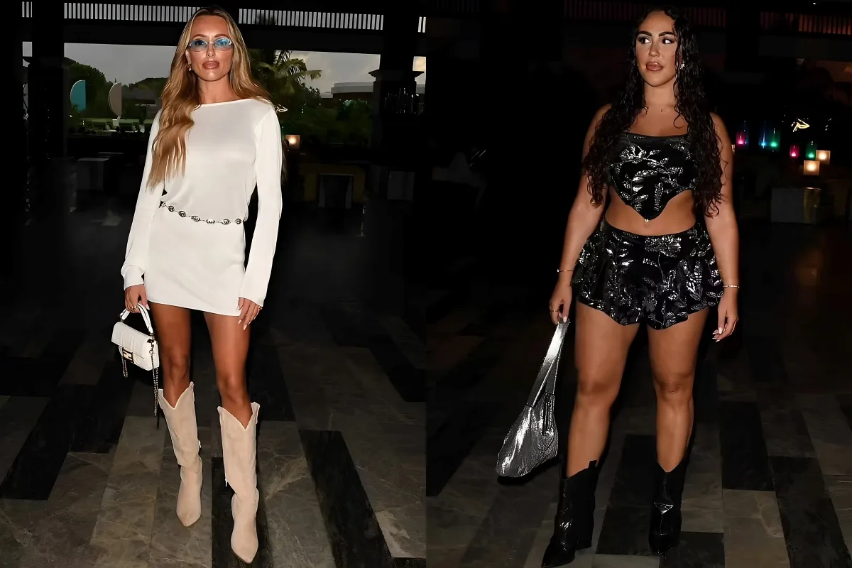 TOWIE's Amber Turner puts on a leggy display in a white mini dress as she joins ab-flashing Sophie Kasaei filming new series in Bali liennhi