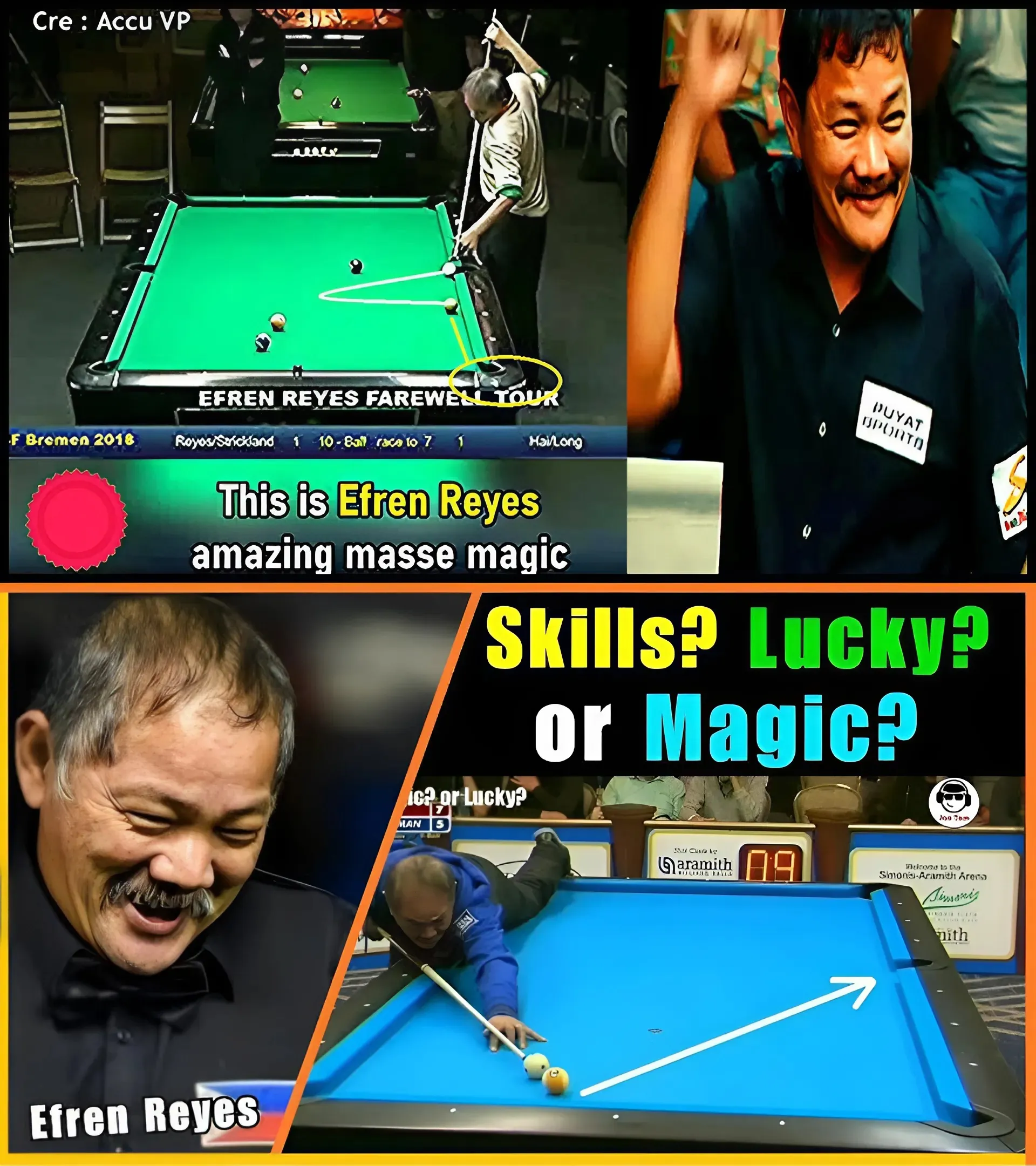 With his unique MASSE shot, Efren Reyes has turned billiards into a fine art.