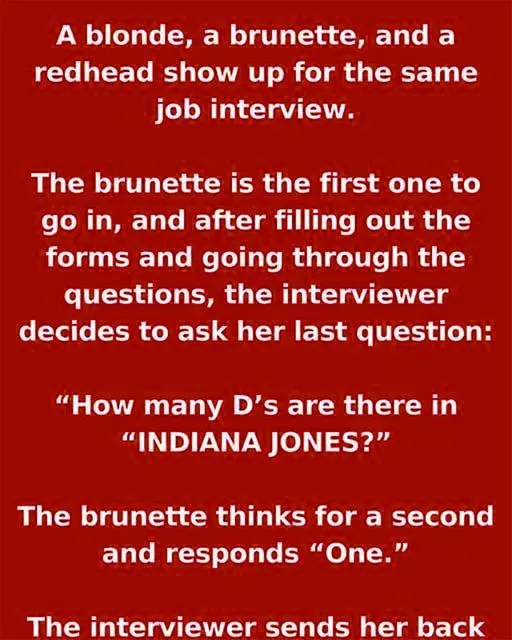 Imagine This: Three Women Enter A Job Interview: A Brunette, A Redhead, And A Blonde