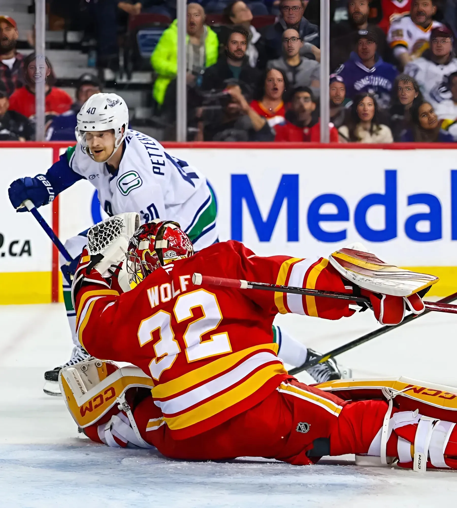 ‘He’s taken a lot of crap this year’: Hughes praises Pettersson after Canucks’ win over Flames