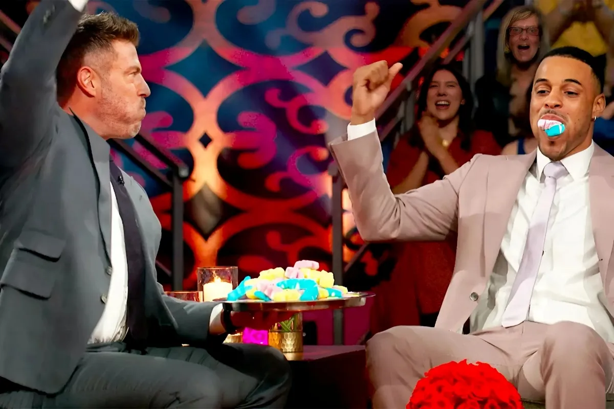 Bachelor host Jesse Palmer's cheeks are still sore after chubby bunny match with Grant