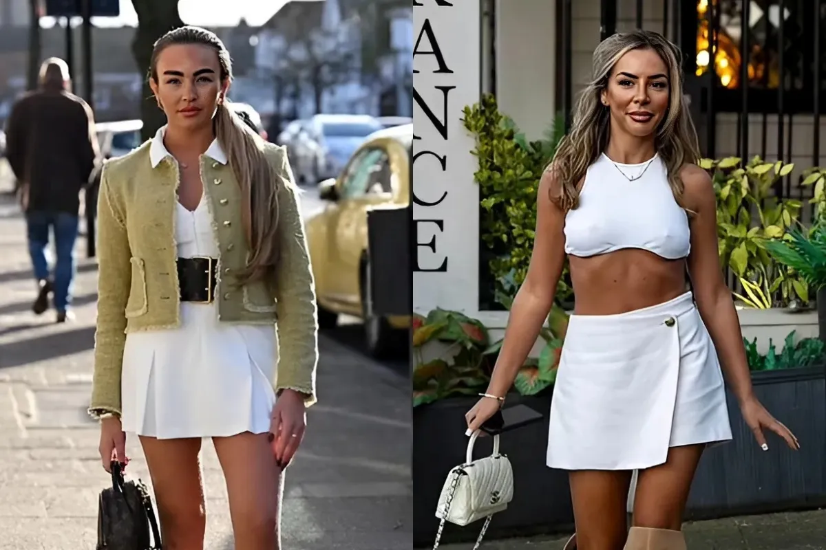 TOWIE's Elma Pazar flashes her abs in a white co-ord set while glam Ella Rae Wise turns heads in a mini dress as they film scenes at restaurant liennhi