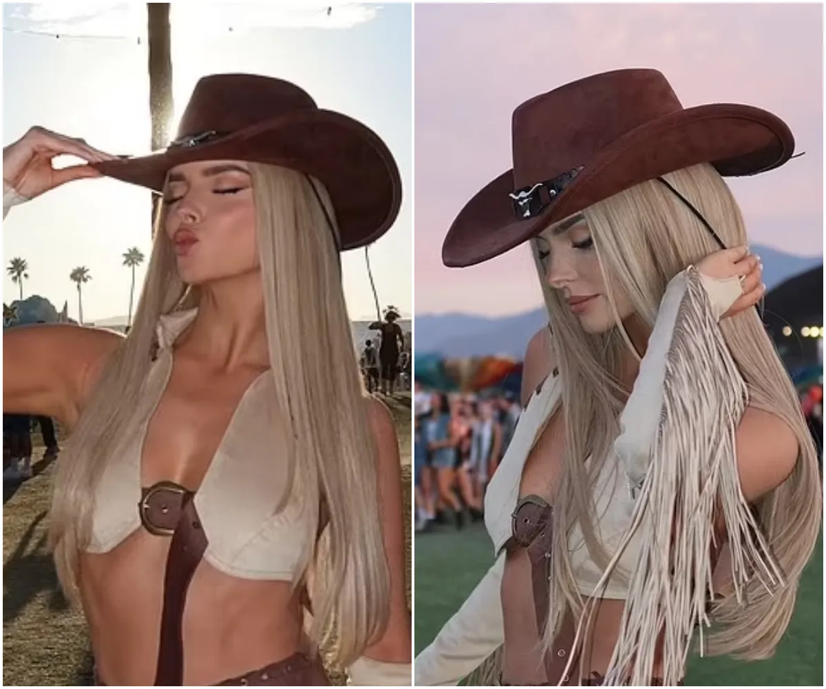 Maura Higgins sends temperatures soaring in a sexy bikini and chaps at Coachella - as she moves on from Danny Jones 'drunken kiss' scandal - suong
