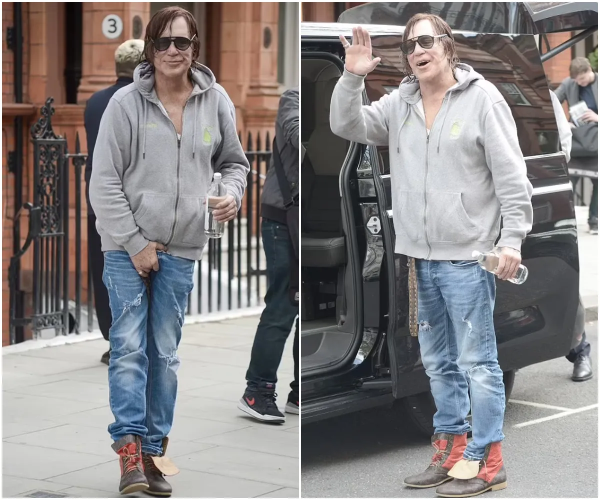 Axed CBB star Mickey Rourke, 72, grabs his crotch in crude gesture at passersby as he flees the UK after being kicked out of the house for inappropriate behaviour - suong
