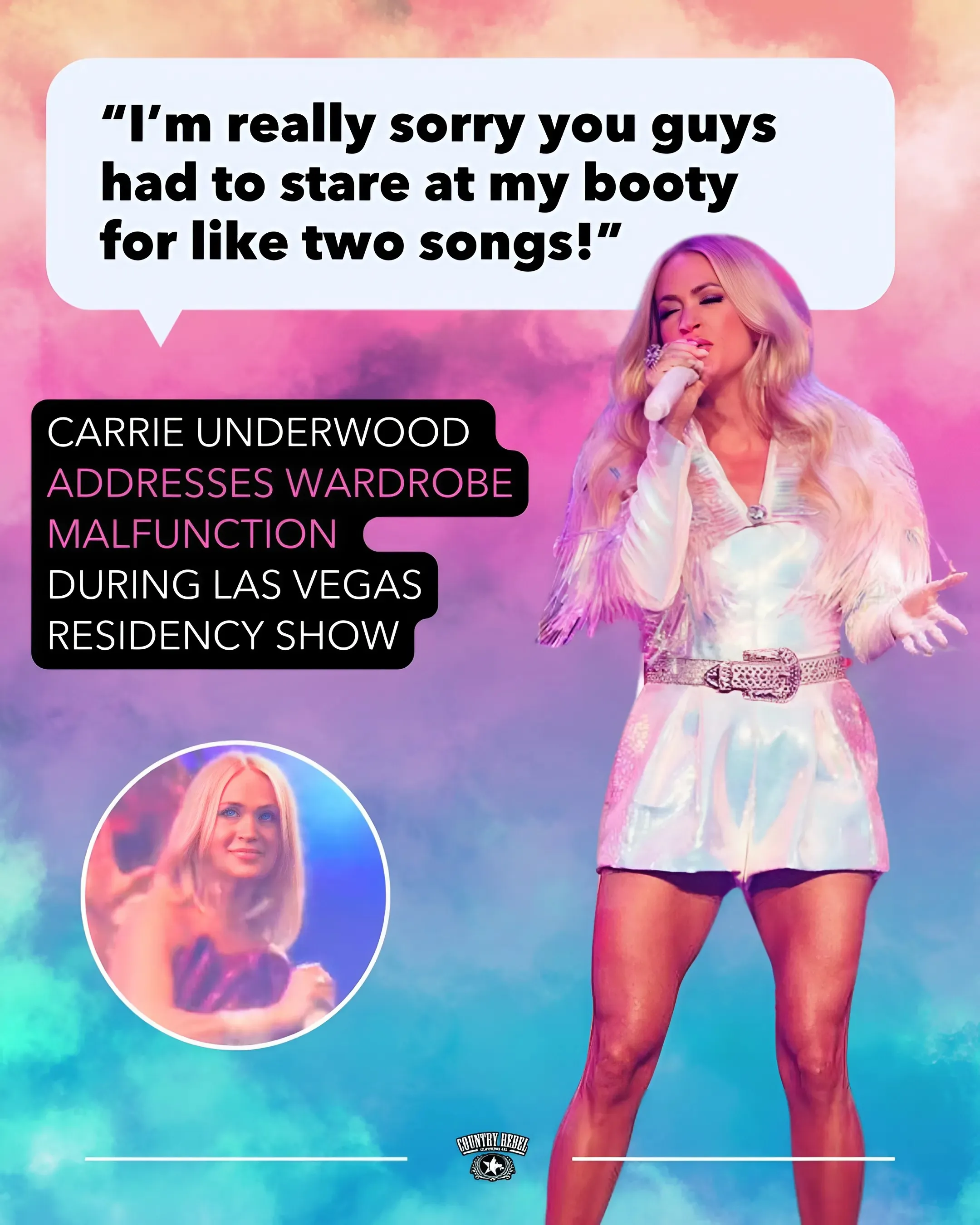 Carrie Underwood suffered a wardrobe malfunction at a recent Vegas show and admitted it to the entire crowd.