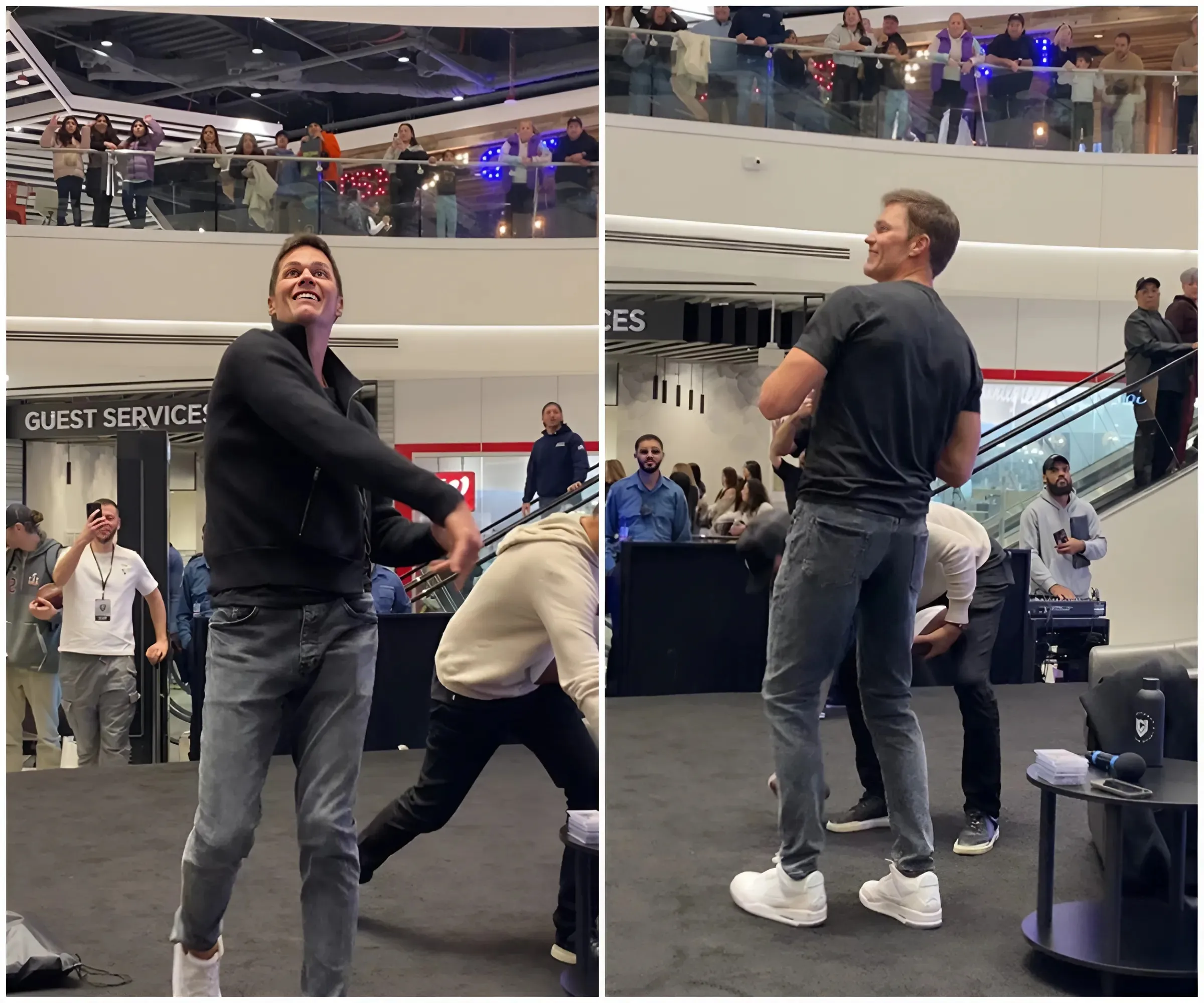 Tom Brady flashes legendary arm for fans at grand opening of new store; discusses Joe Montana, Super Bowl win