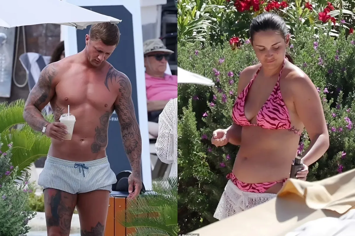 Bikini-clad Jacqueline Jossa applies sun cream while hunky husband Dan Osborne picks up smoothies as they relax on 'make or break' family trip liennhi