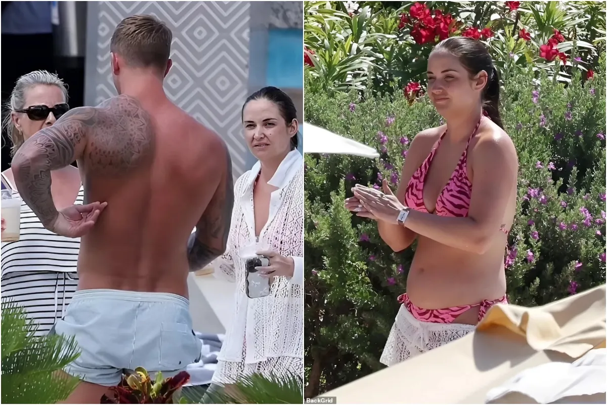 Bikini-clad Jacqueline Jossa applies sun cream while hunky husband Dan Osborne picks up smoothies as they relax on 'make or break' family trip ngocc