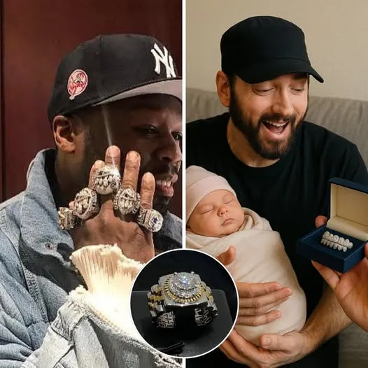 50 Cent decided to destroy his trademark ring to get Tajia Diamonds to craft it into a gift for Eminem's little Elliot. Eminem had to burst out a shocking rap after seeing this wonderful gift