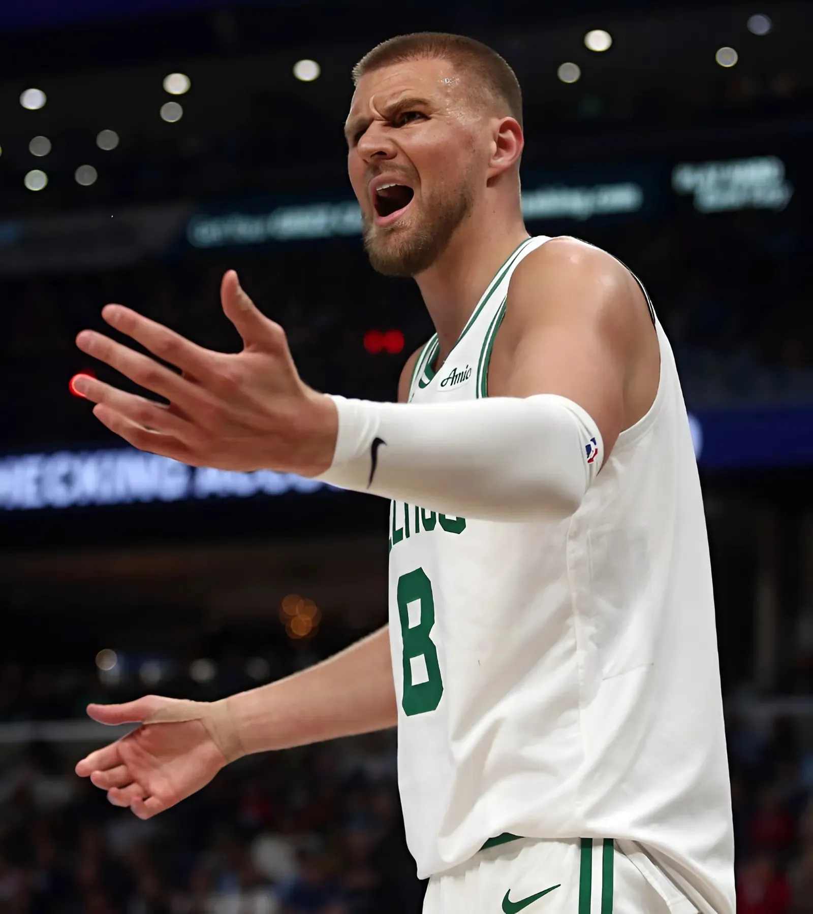 Kristaps Porziņģis injury update: Celtics star bloodied after elbow shot, returns with massive bandage to head