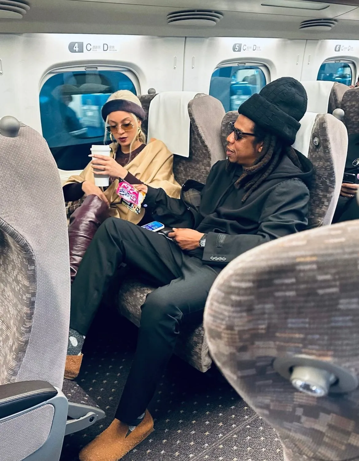 Beyoncé shared a series of stunning photos of her glamorous outfit while with husband JAY-Z on a public train taking in the sights of her day in Japan Beyoncé shared a series of stunning photos of her glamorous outfit while with husband JAY-Z on a public train taking in the sights of her day in Japan