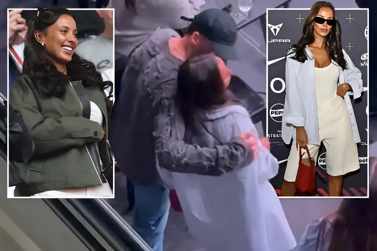 Watch as Maya Jama finally confirms Ruben Dias romance with kiss, cuddle and bite to neck at footy match