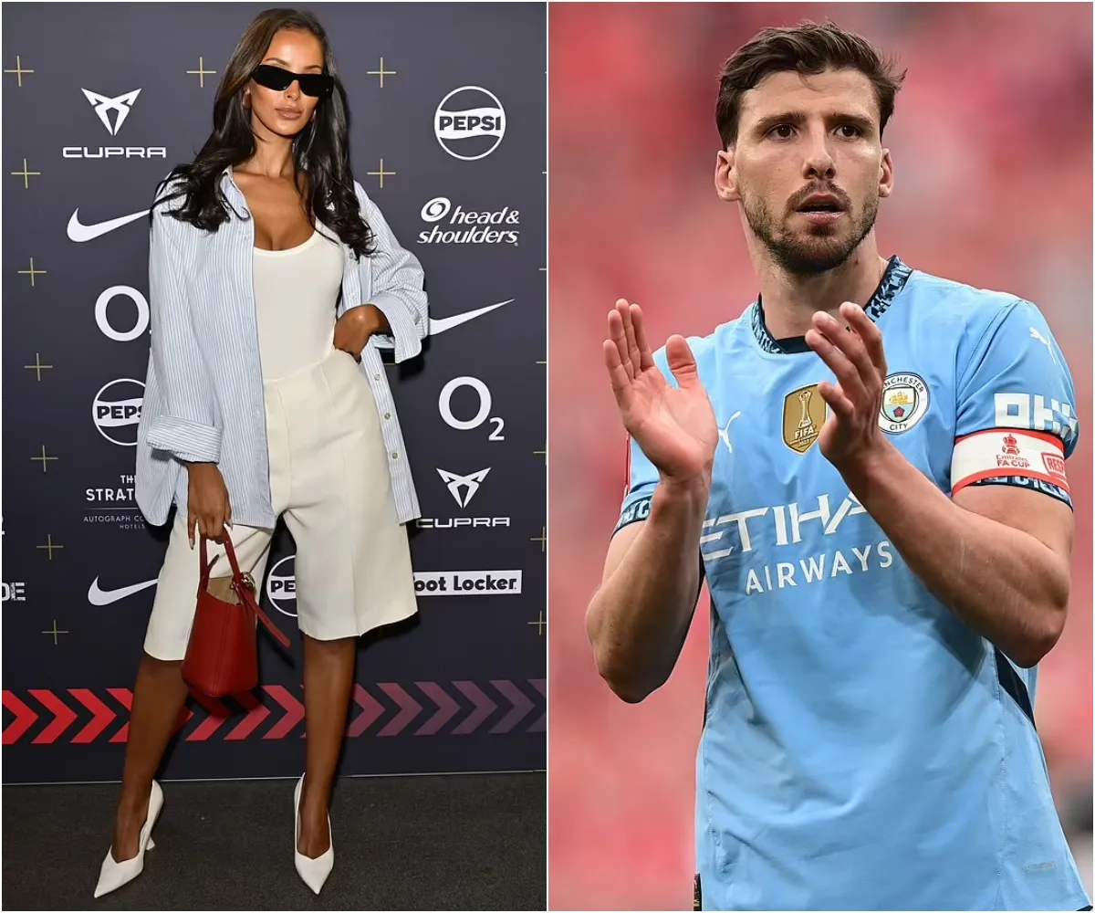 Maya Jama finally CONFIRMS romance with Ruben Dias after months of speculation - as pair are seen packing on the PDA in public for first time at football event - suong
