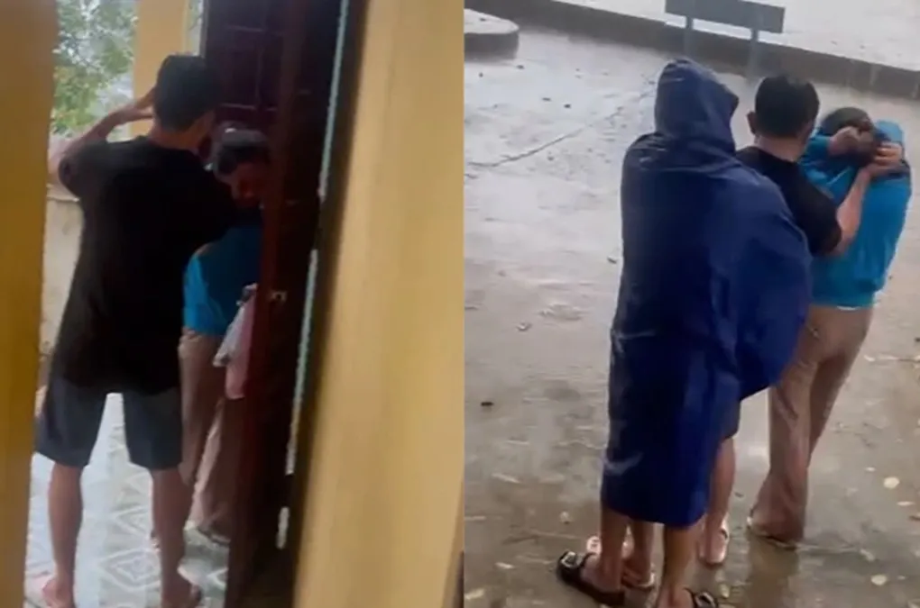 Nữ giáo viên bị t:át tới tấp vào mặt, b:ắt ra đứng giữa mưa