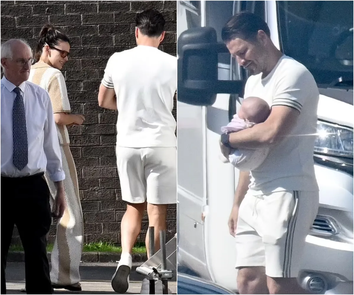 Michelle Keegan and Mark Wright proudly show off their baby daughter Palma as they take her to set of Brassic for the first time - suong