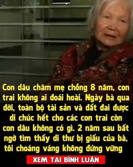 Chăm mẹ chồng 8 năm, ngày bà qua đời, tôi không có tên trong di chúc: Tìm thấy di thư bị giấu của mẹ, tôi oà khóc nức nở – Chăm mẹ chồng 8 năm, ngày bà qua đời, tôi không có tên trong di chúc: Tìm thấy di thư bị giấu của mẹ, tôi oà khóc nức nở –