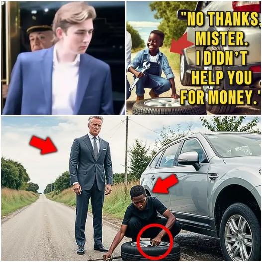 Black Boy Helps Barron Trump with Flat Tire, The Next Day, a Black SUV Showed Up at His House