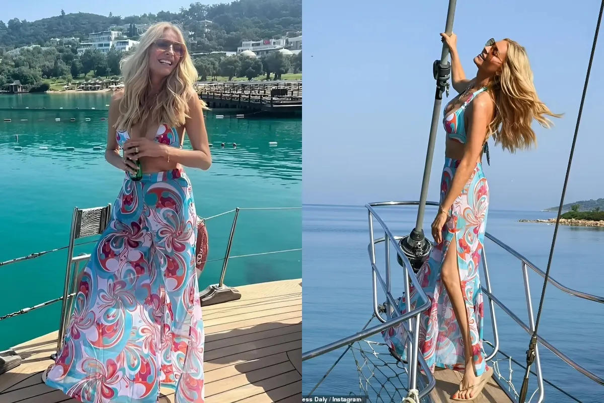 Tess Daly, 56, flaunts her abs in a tiny bikini while partying with her pals on board a luxury yacht during girls' holiday liennhi