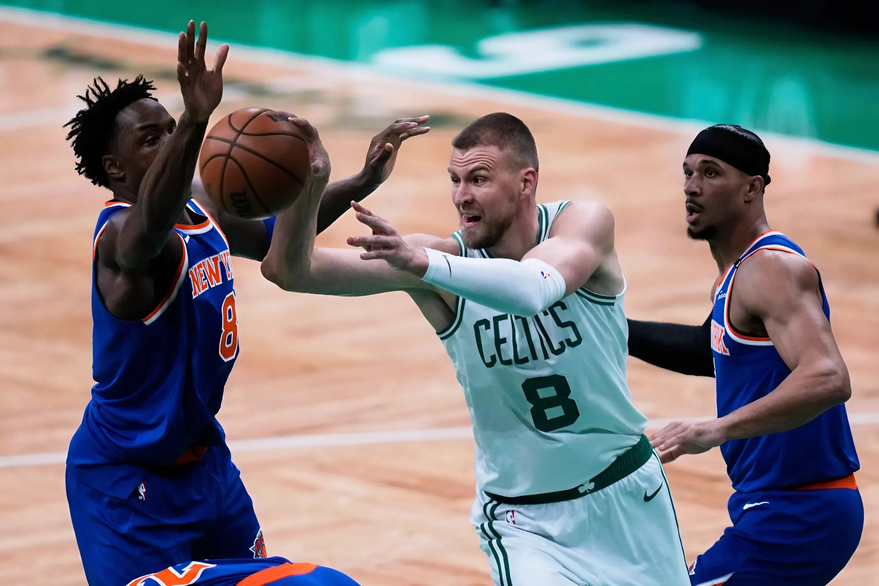 Celtics’ Kristaps Porzingis leaves Game 1 vs. Knicks, questionable to return