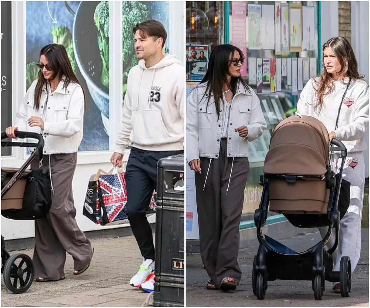 Effortlessly stylish Michelle Keegan steps out for family walk with baby Palma, husband Mark Wright and his sister Natalya - suong