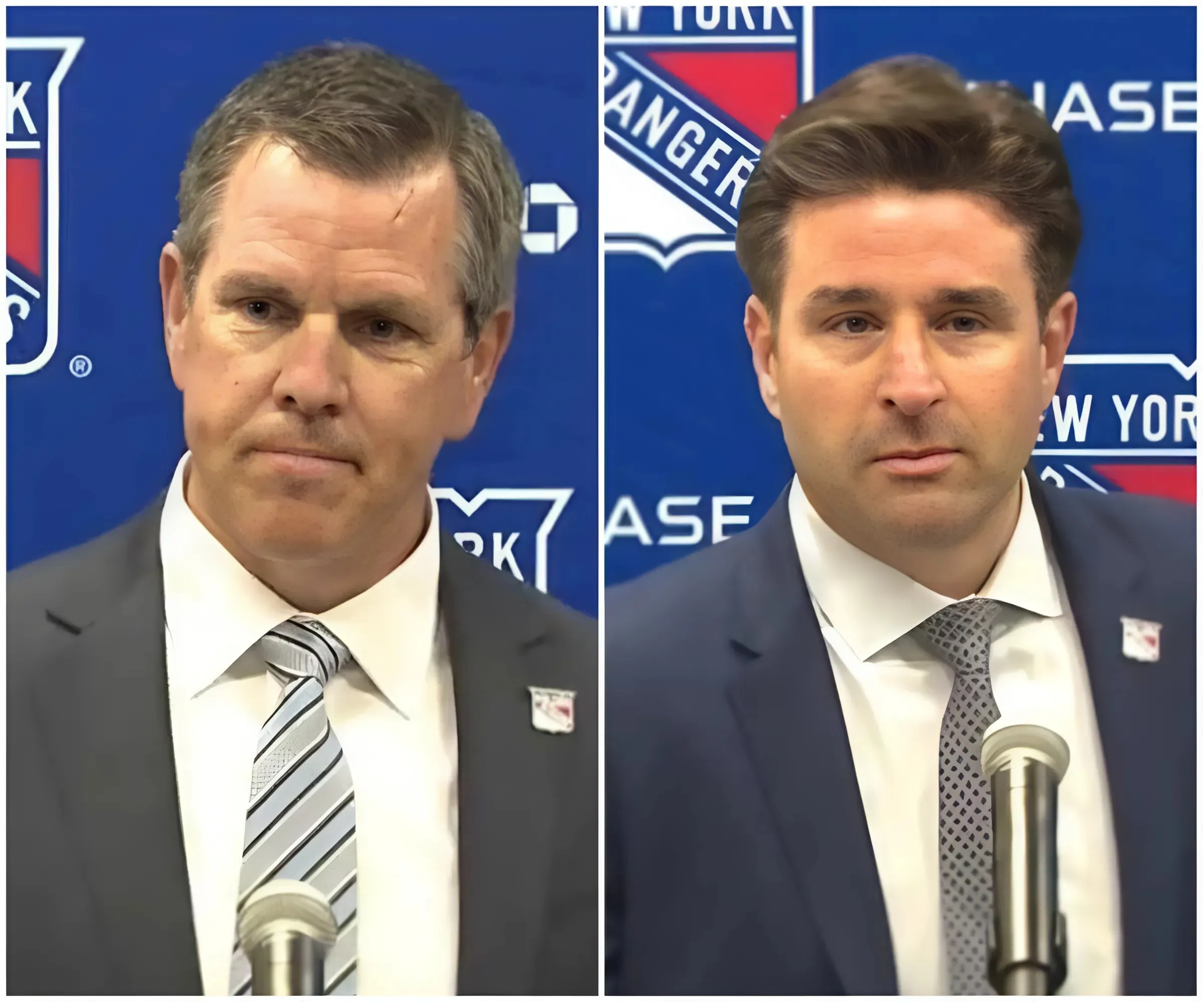 Mike Sullivan takes a shot Peter Laviolette during his first press conference with the New York Rangers