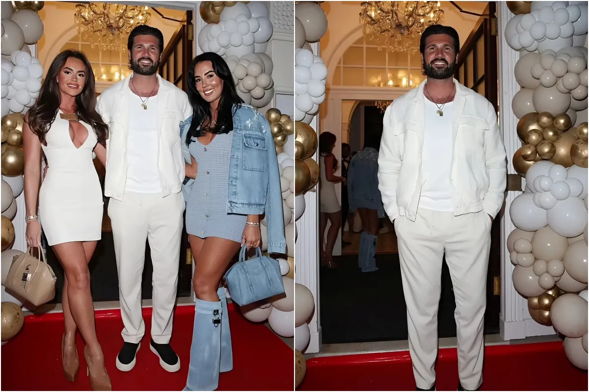 Yazmin Oukhellou flashes her cleavage in a blue minidress as she joins TOWIE co-star Dan Edgar  ngocc